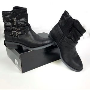 NIB Torrid Black Faux Leather Moto Bootie 11*WIDE*